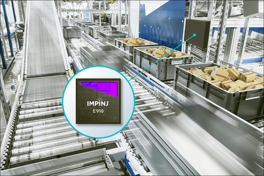 Impinj's E910 reader chip is designed for use in high-volume tag settings, such as on conveyor belts and with high-bay warehouse rack systems.