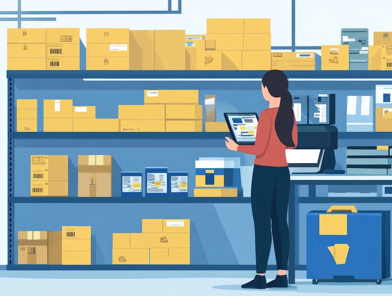 U.S. Contractors Efficient Inventory Management with Barcode and RFID Technology Flat Design for Optimizing Supply Chain Warehouse and Retail