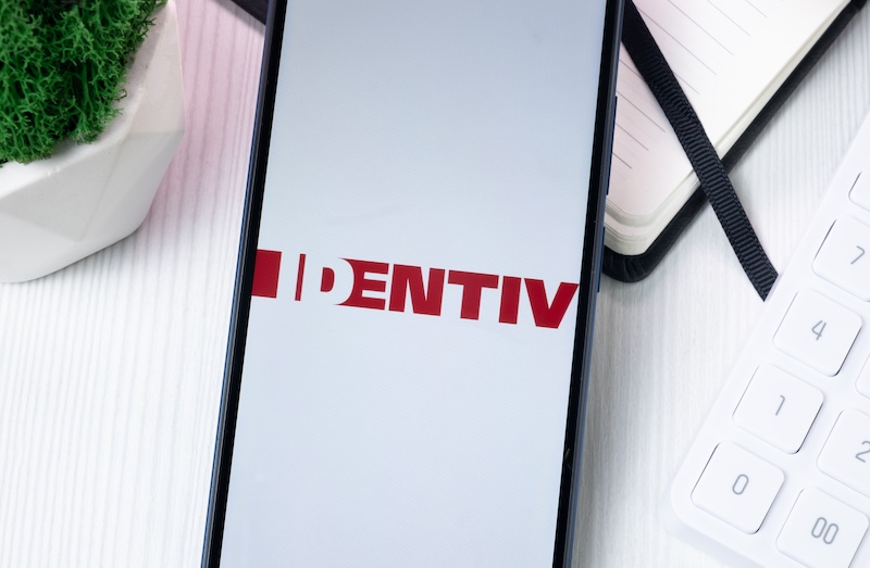 New York, USA - 10 August 2024: Identiv Logo on Phone Screen, Company Icon on Display.