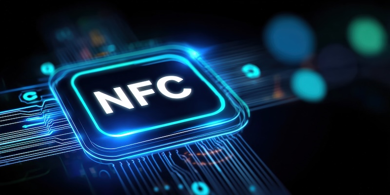 NFC Forum A glowing NFC symbol on a circuit board background, representing modern technology and wireless communication.