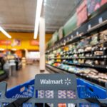 Walmart Mexico Vusion shopping cart in produce aisle. Walmart, sams club. Jalisco, Mexico, December 4, 2025.